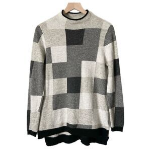 Charter Club Luxury 100% Cashmere Gray Color Block Funnel Neck Sweater Sz Large